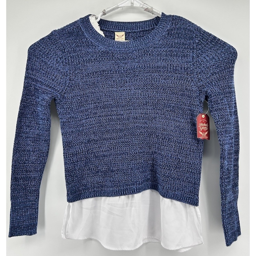 Faded‎ Glory Long Sleeve Shaker Twofer Sweater Blue Women's Medium 8-10 NWT